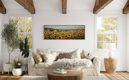 Sunflowers Field Rustic Farmhouse Long Horizontal Wall Art
