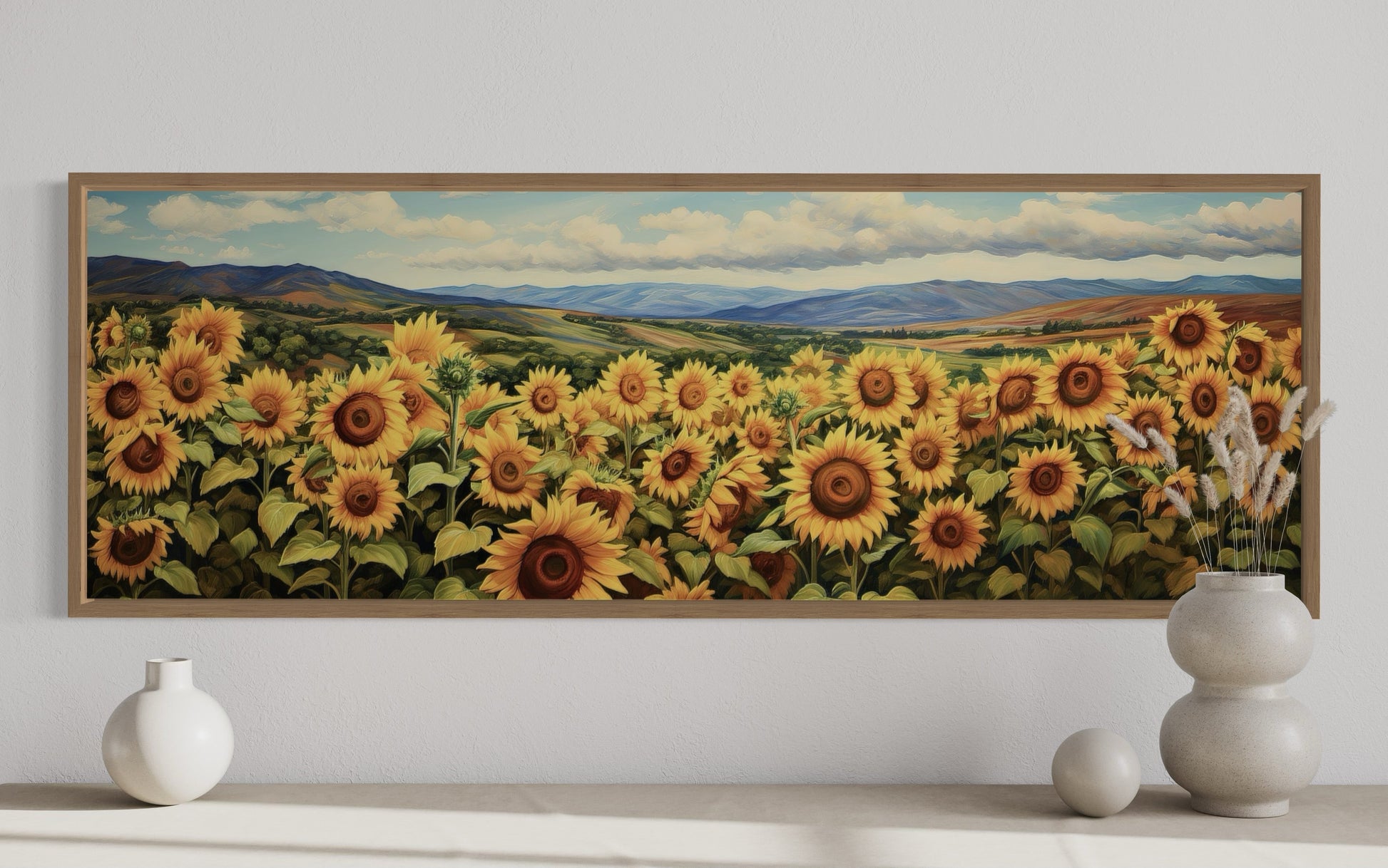 Sunflowers Field Rustic Farmhouse Long Horizontal Wall Art