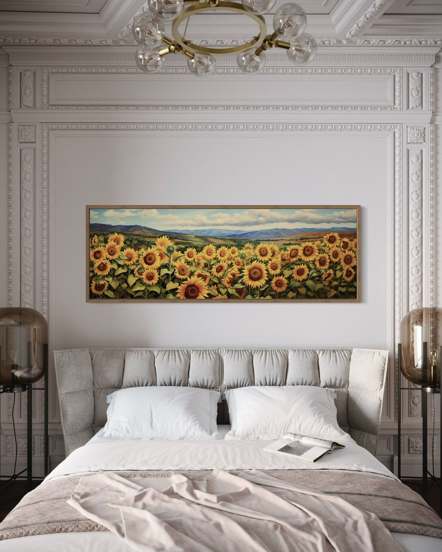 Sunflowers Field Rustic Farmhouse Long Horizontal Wall Art