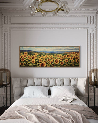 Sunflowers Field Rustic Farmhouse Long Horizontal Wall Art