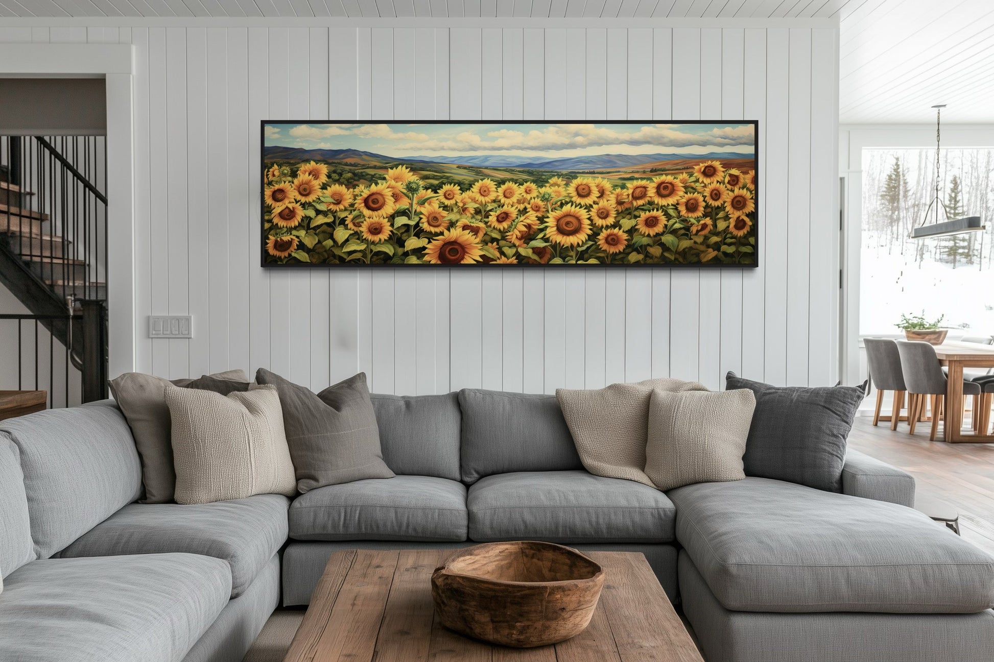 Sunflowers Field Rustic Farmhouse Long Horizontal Wall Art