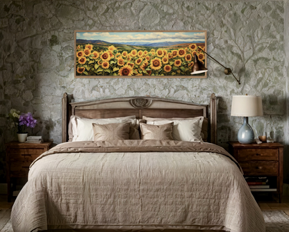 Sunflowers Field Rustic Farmhouse Long Horizontal Wall Art