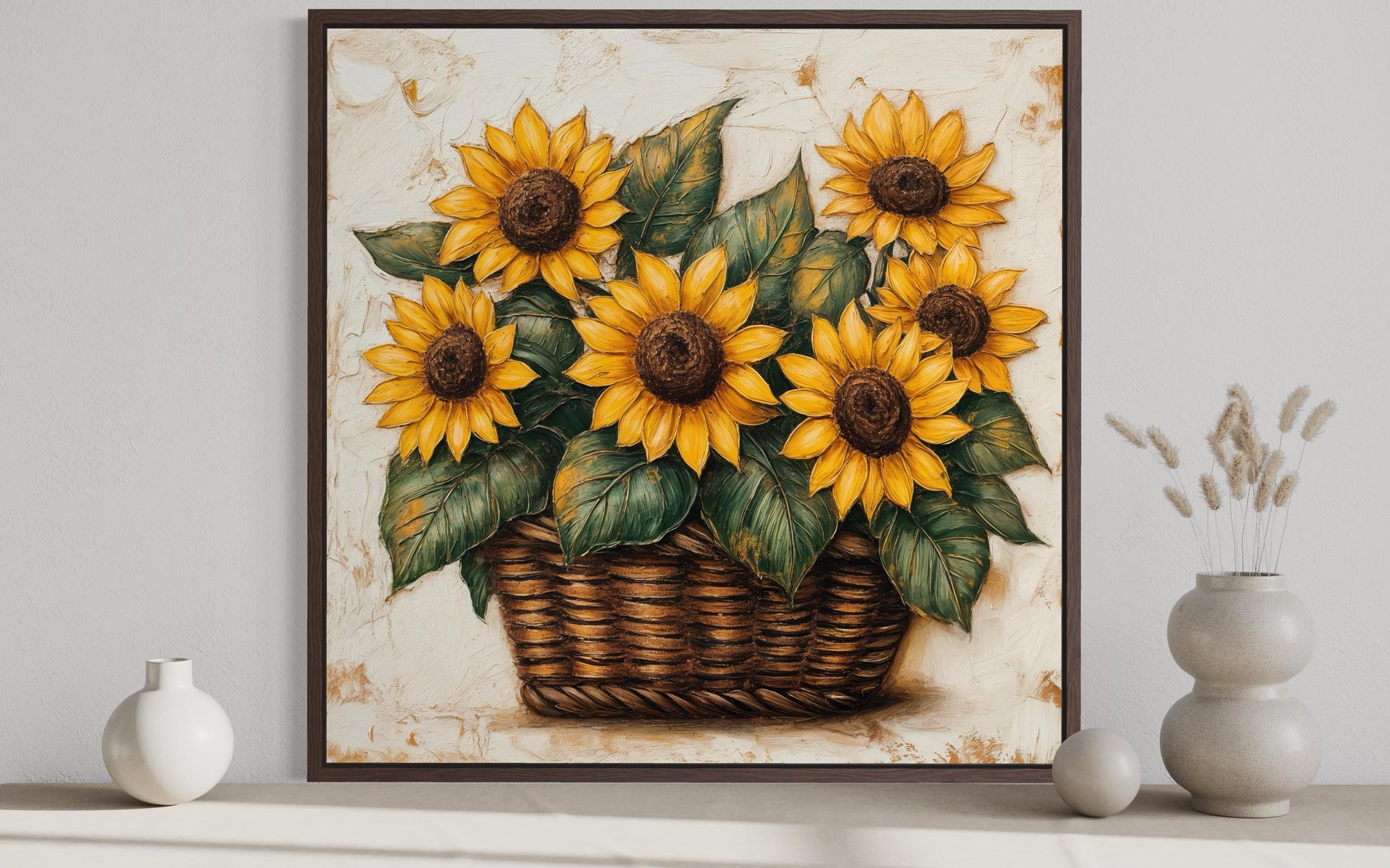 Sunflowers in a Wicker Basket Canvas Wall Art for Farmhouse Decor