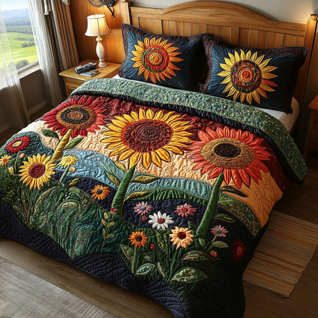 Sunkissed Petal Dreams 3-Piece Quilted Bedding Set - Single (59" x 70")