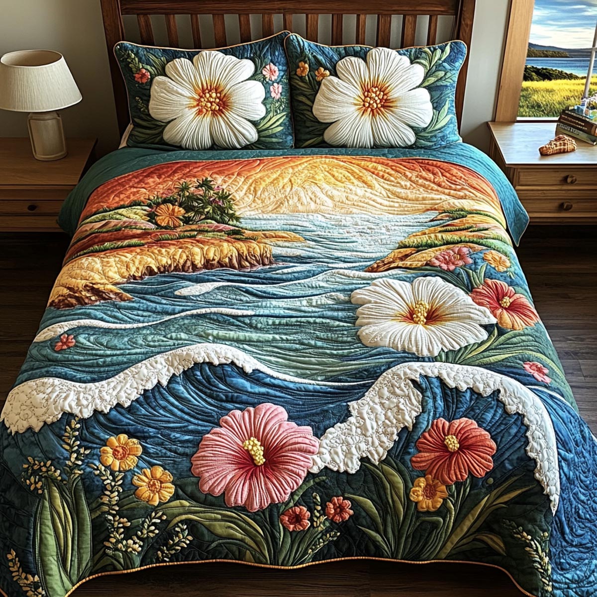 Sunlit Petals 3-Piece Quilted Bedding Set - Single (59" x 70")