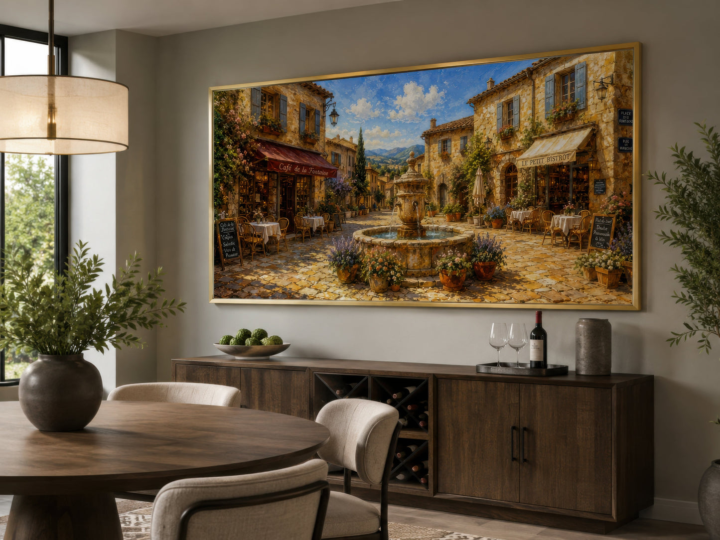 French Village Street In Provence Framed Canvas Wall Art For Dining Room