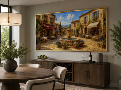 French Village Street In Provence Framed Canvas Wall Art For Dining Room