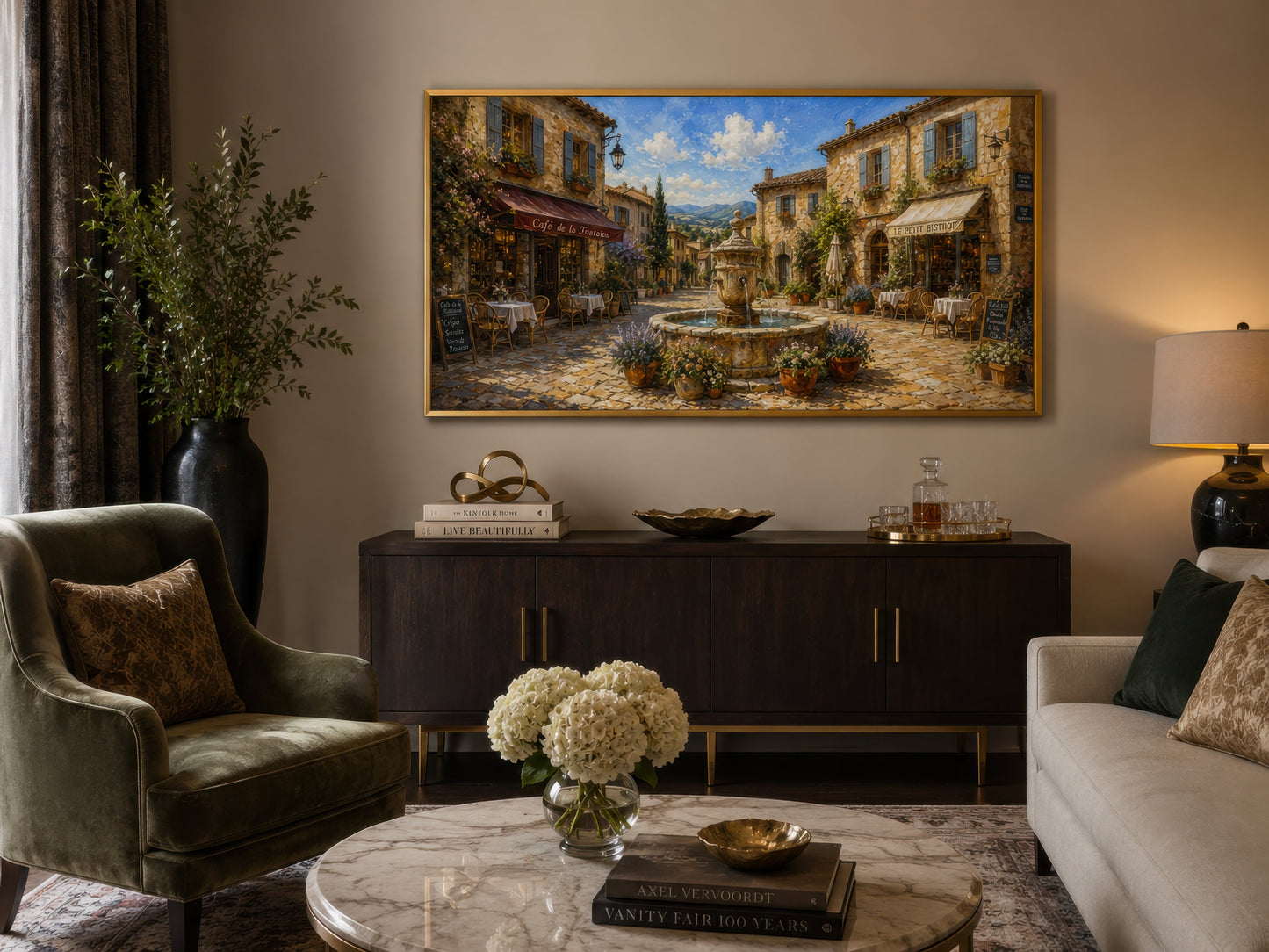 French Village Street In Provence Framed Canvas Wall Art For Dining Room