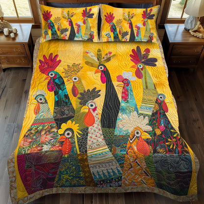 Single (59'' x 70'') /Sunrise Roosters 3-Piece Quilted Bedding Set