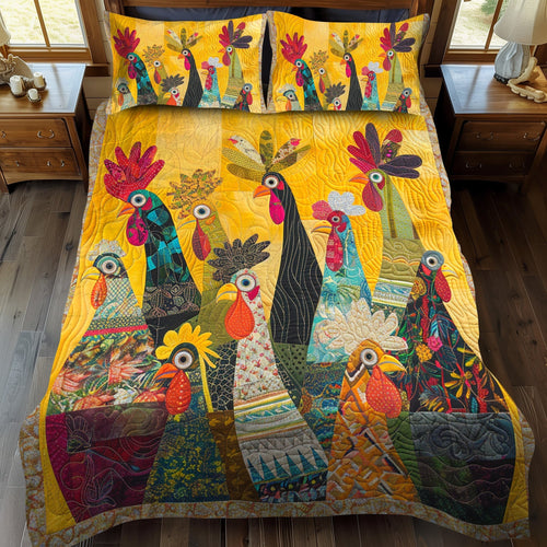Single (59'' x 70'') /Sunrise Roosters 3-Piece Quilted Bedding Set