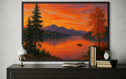 Sunset Over Lake Canvas Wall Art