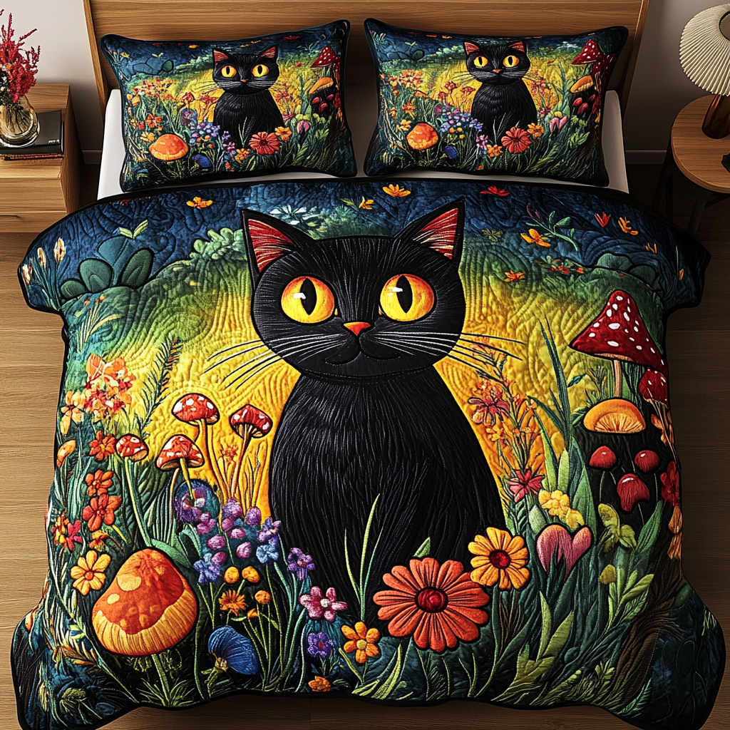 Sunset Fields Cat 3-Piece Quilted Bedding Set - Single (59" x 70")