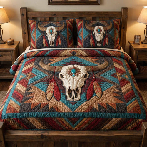 Sunset Longhorn 3-Piece Quilted Bedding Set - Single (59" x 70")