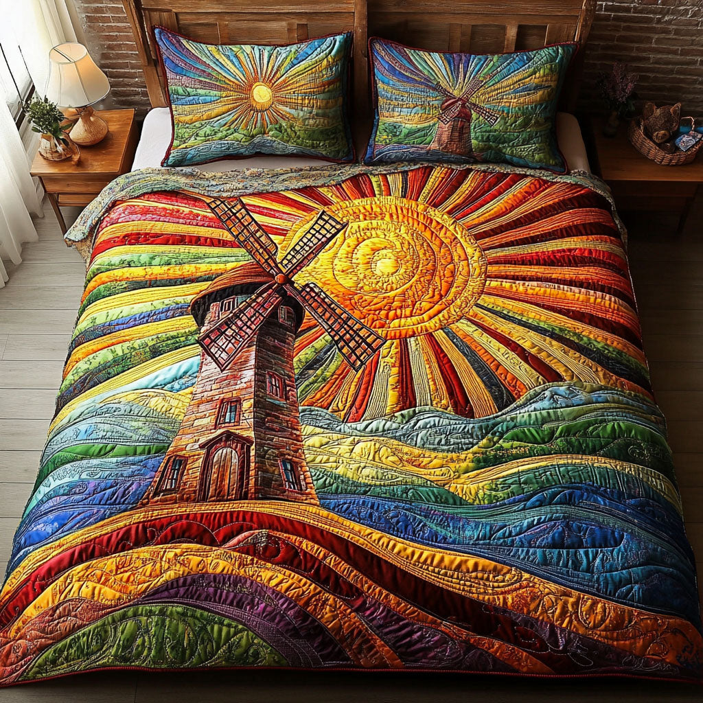 Sunset Windmill 3-Piece Quilted Bedding Set - Single (59" x 70")