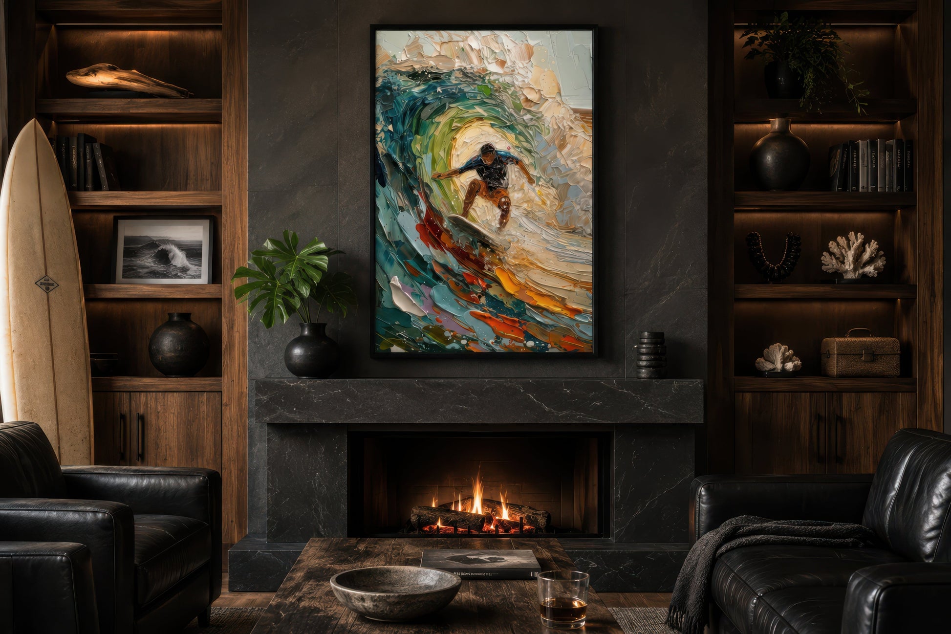 Surfer Riding A Wave Framed Canvas Wall Art