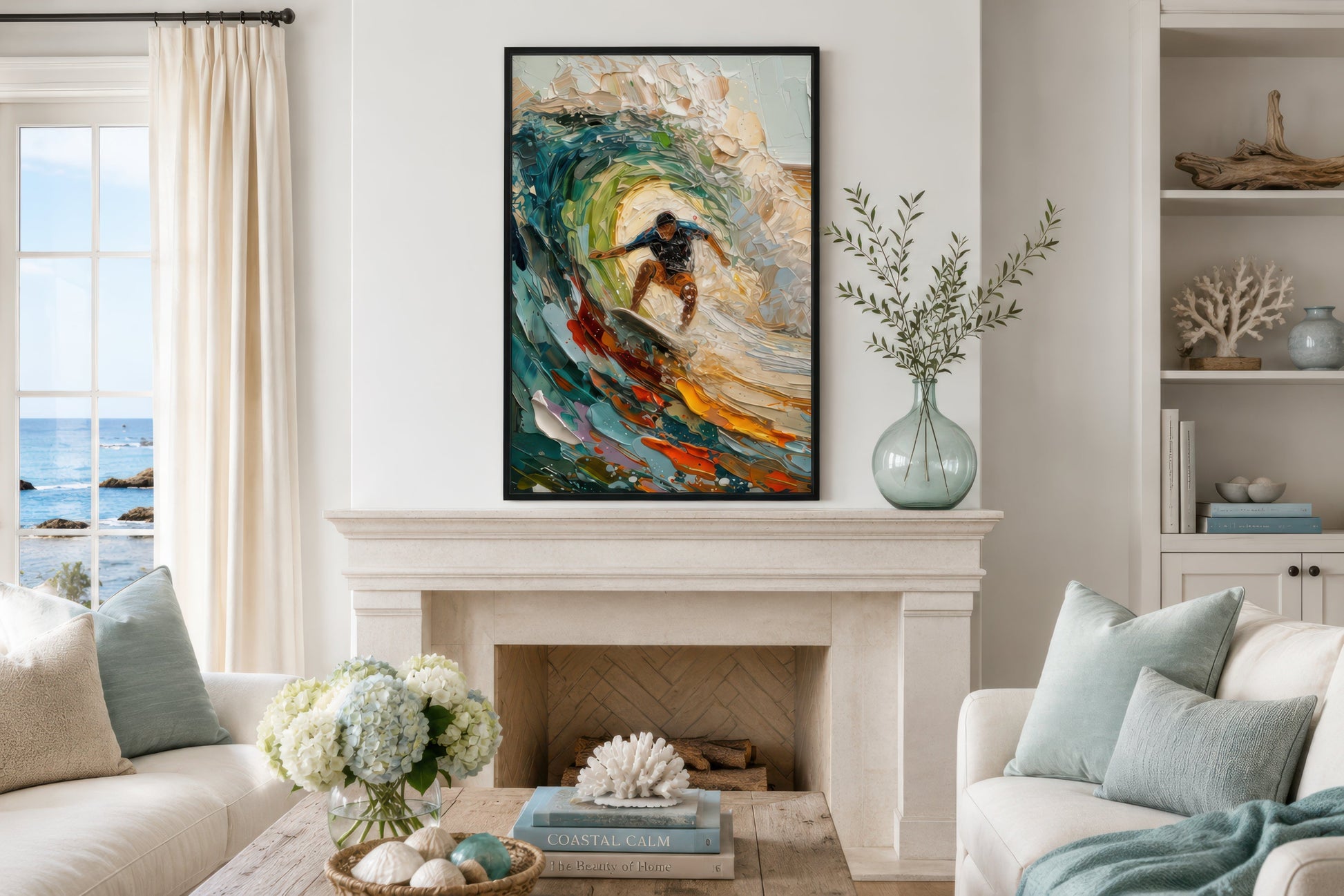 Surfer Riding A Wave Framed Canvas Wall Art
