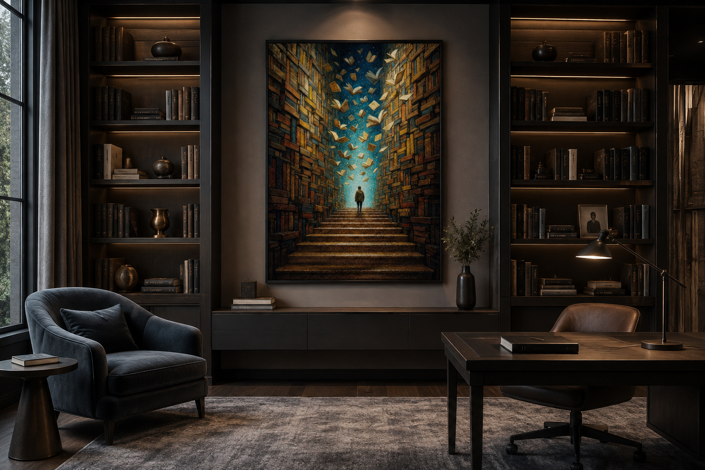 Surreal Library Framed Canvas Wall Art