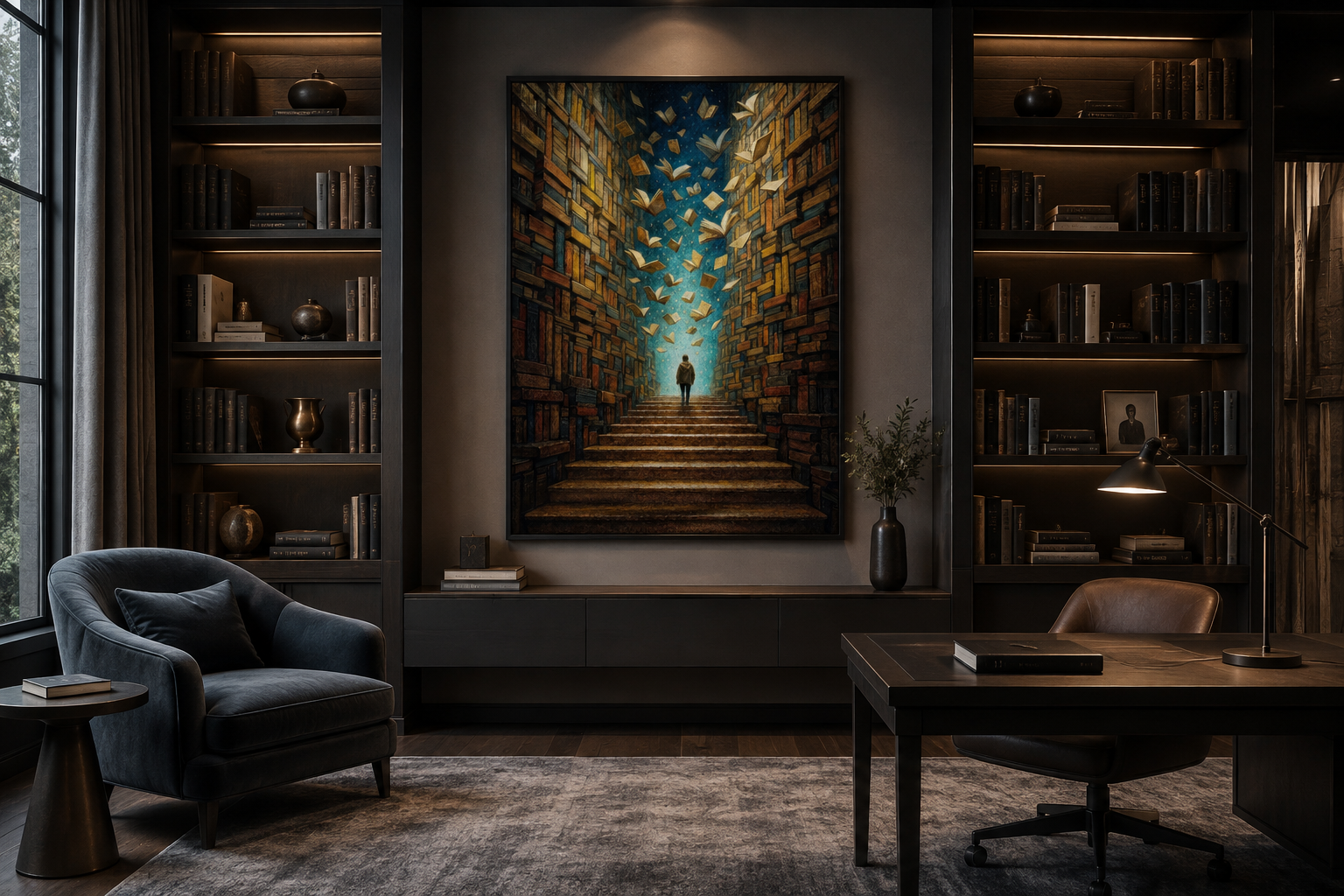 Surreal Library Framed Canvas Wall Art