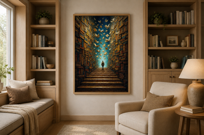Surreal Library Framed Canvas Wall Art