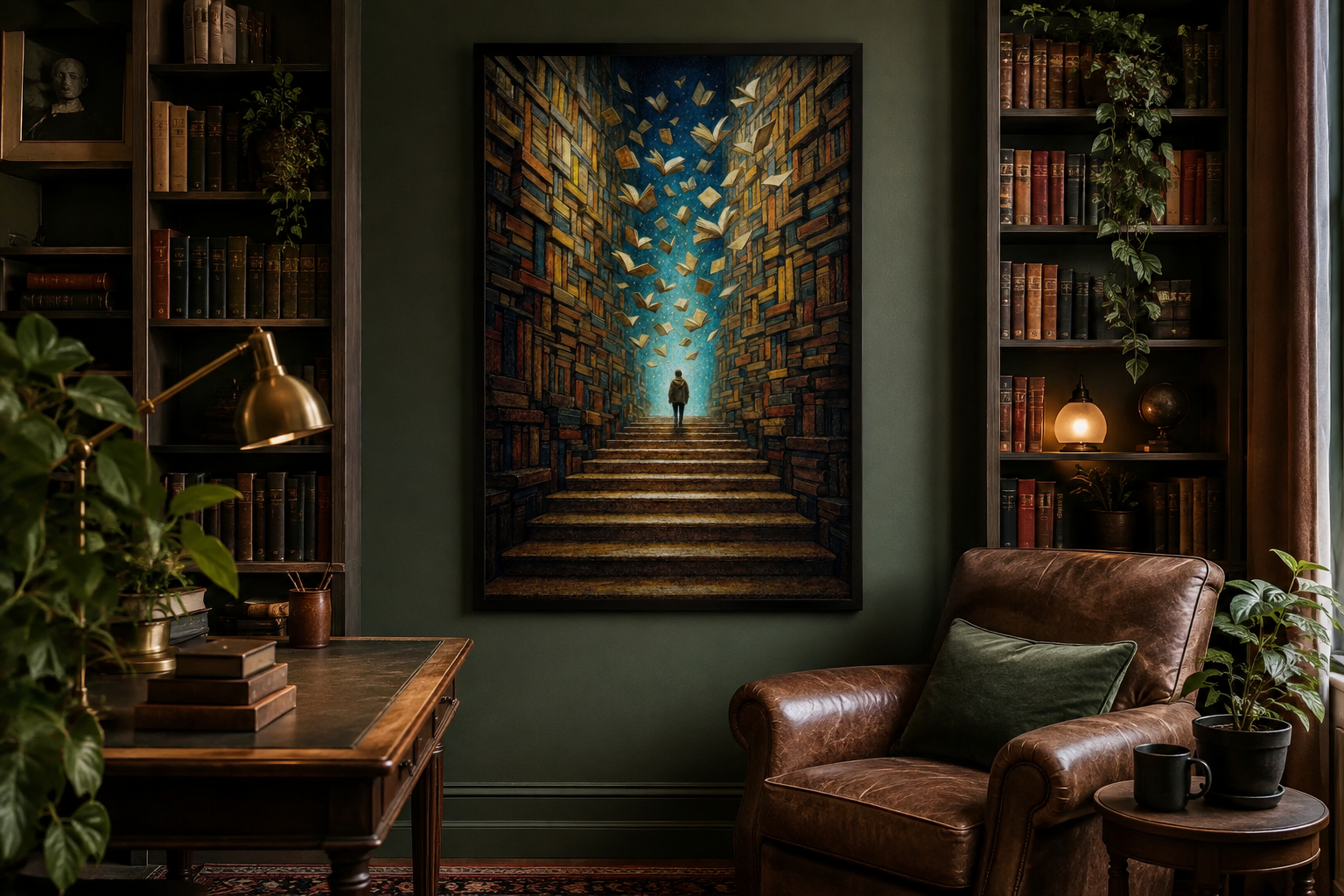 Surreal Library Framed Canvas Wall Art