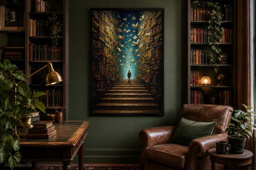 Surreal Library Framed Canvas Wall Art