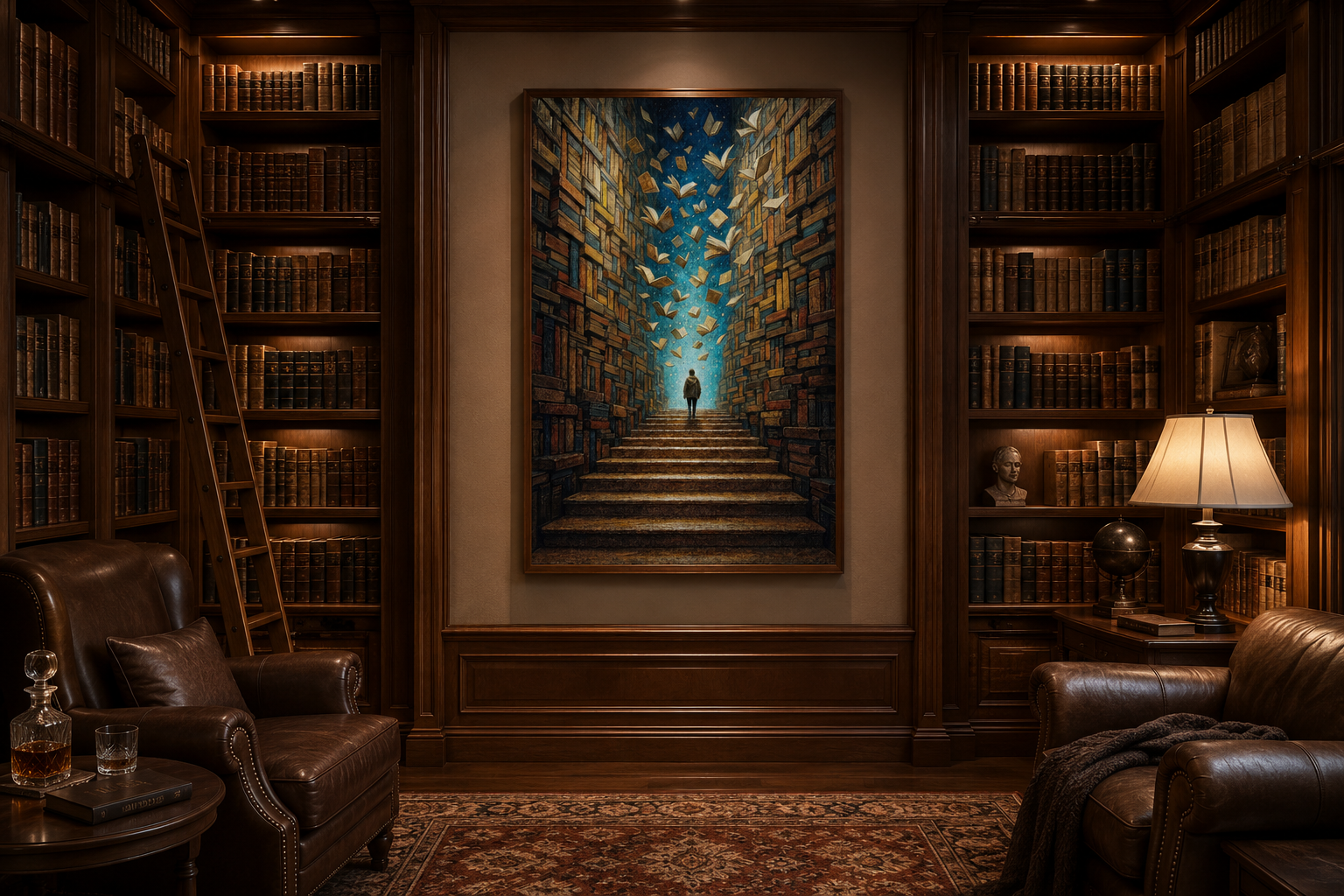 Surreal Library Framed Canvas Wall Art