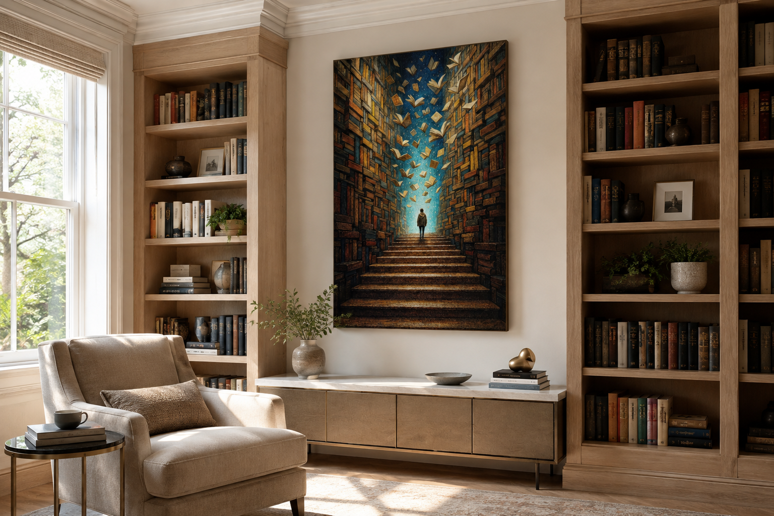 Surreal Library Framed Canvas Wall Art