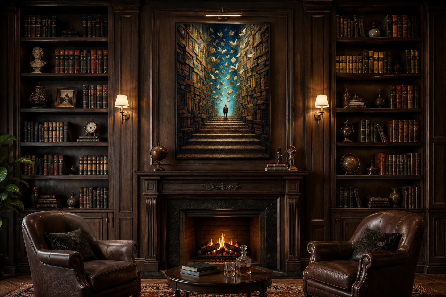 Surreal Library Framed Canvas Wall Art