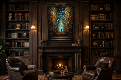 Surreal Library Framed Canvas Wall Art