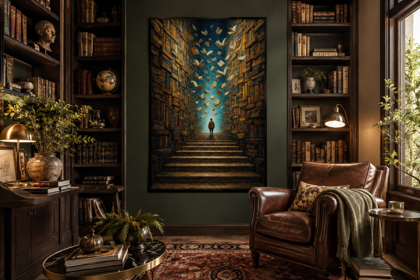 Surreal Library Framed Canvas Wall Art