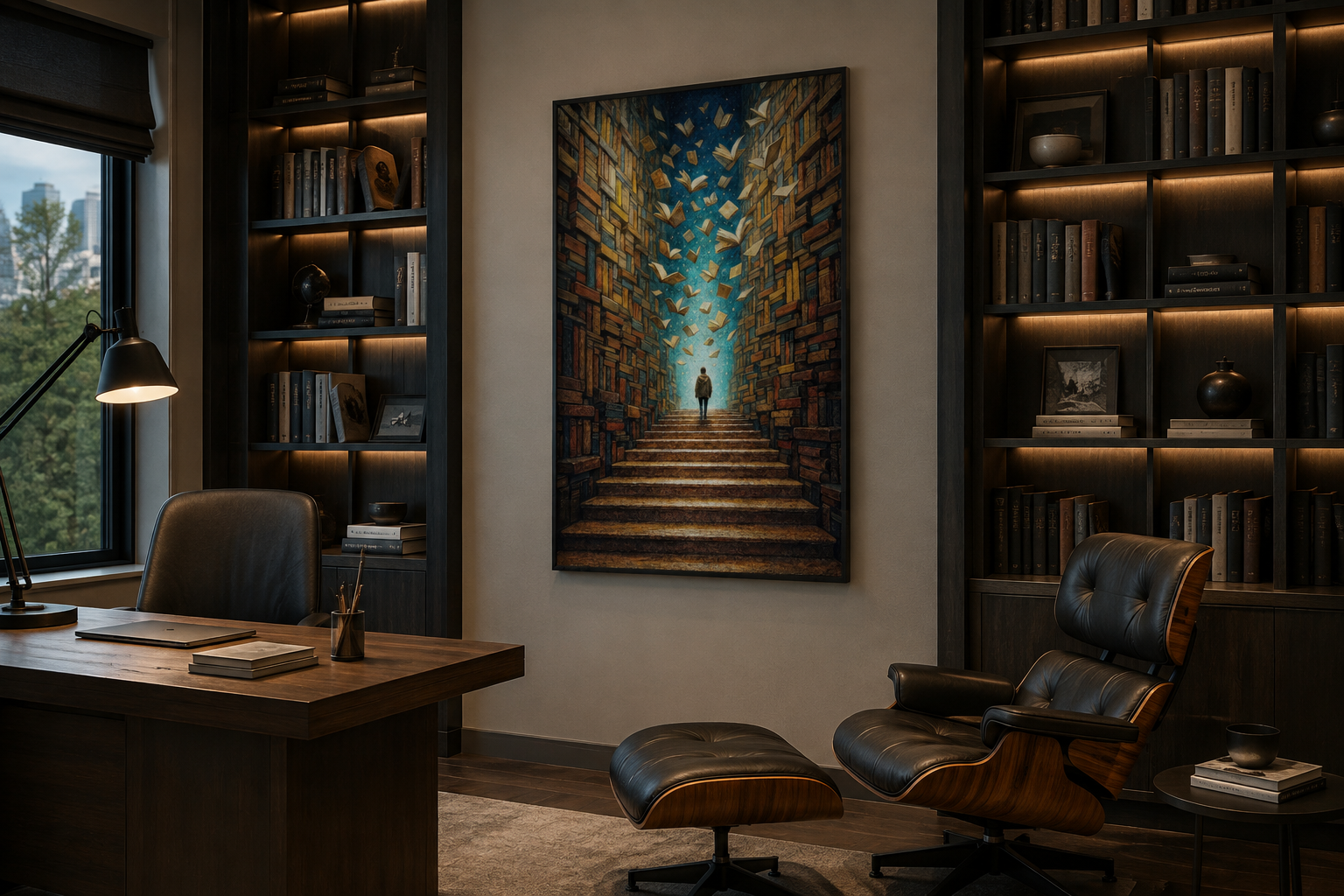 Surreal Library Framed Canvas Wall Art