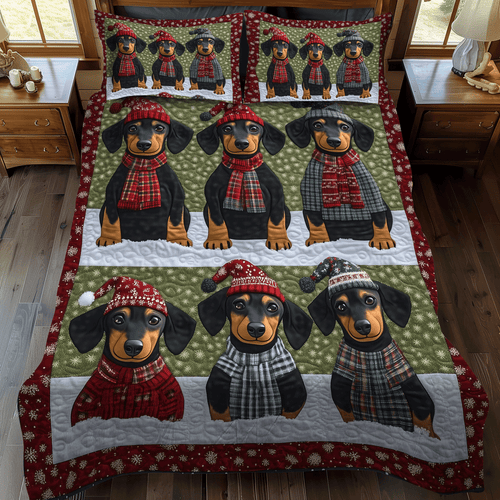 Sweater Doxie 3-Piece Quilted Bedding Set - Single (59" x 70")