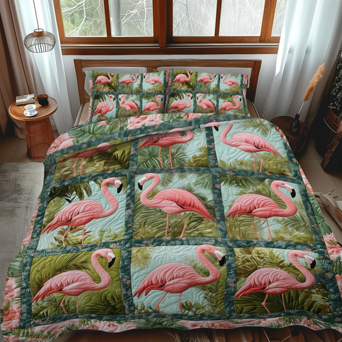 Sweet Flamingo 3-Piece Quilted Bedding Set - Single (59" x 70")