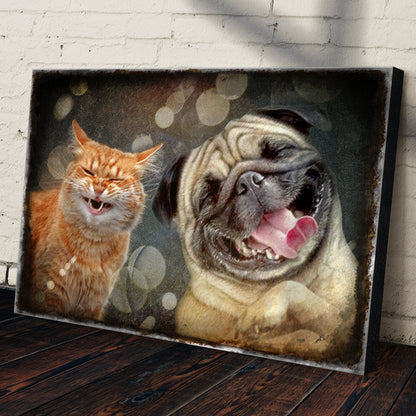 Happy Cat Happy Dog Pet Canvas Wall Art