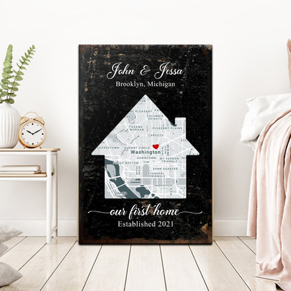 Home Map Sign - canvas