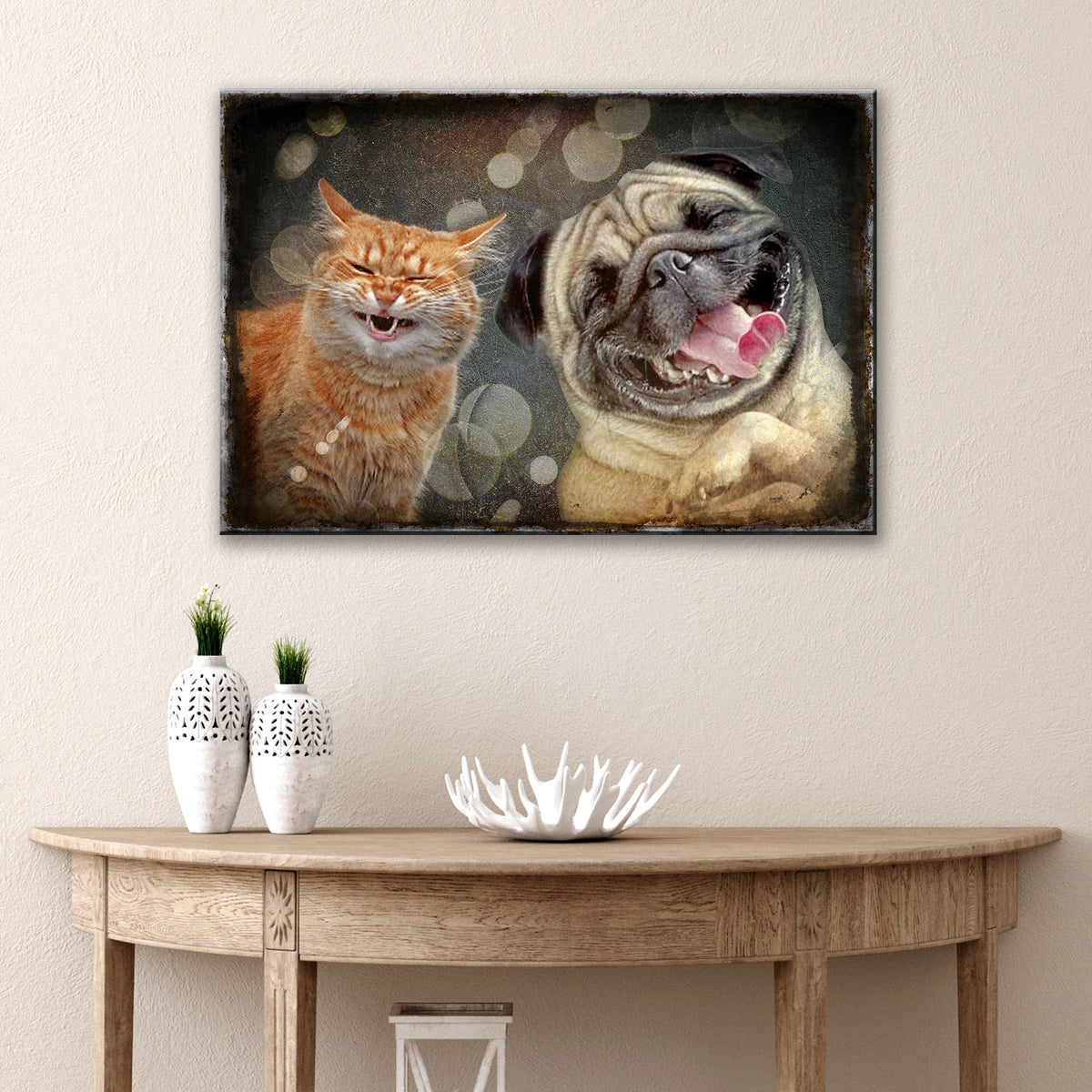 Happy Cat Happy Dog Pet Canvas Wall Art