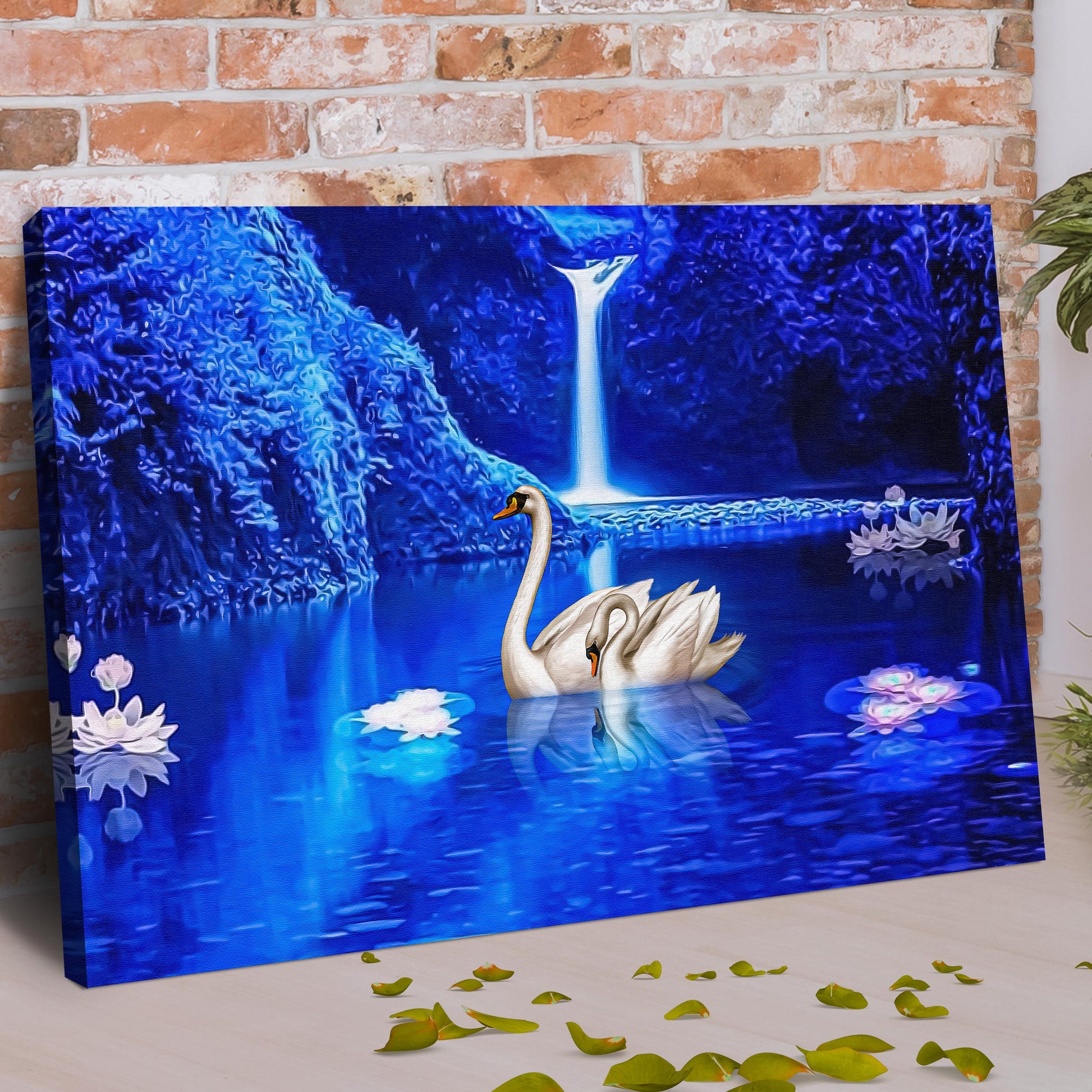 Waterfall Swan Painting Canvas Wall Art