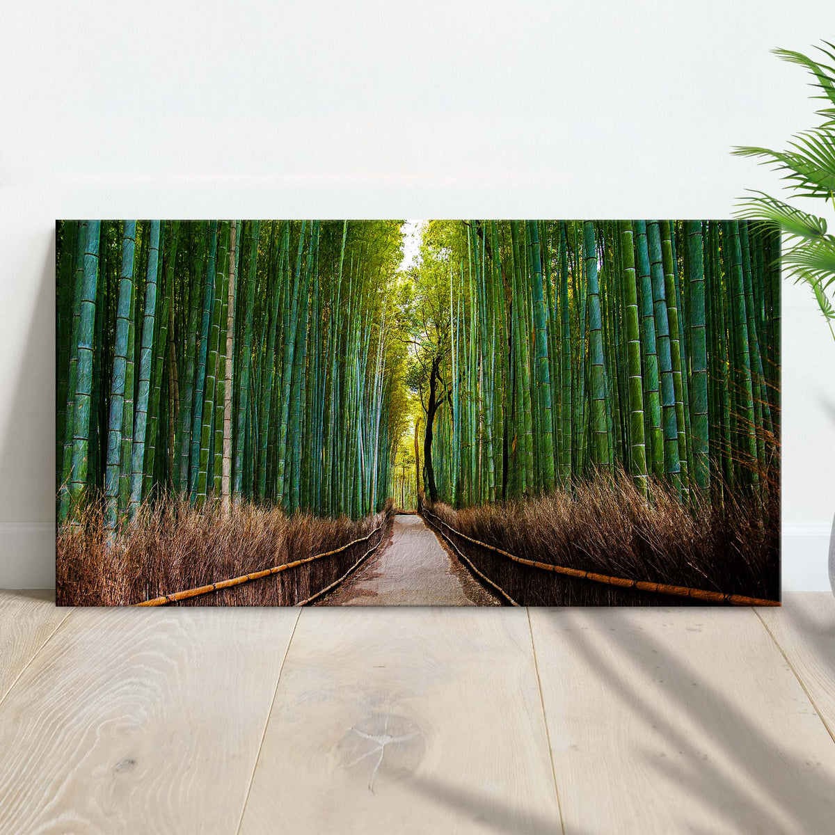 In Between A Forest Of Bamboo Trees Canvas Wall Art