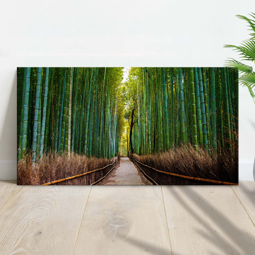 In Between A Forest Of Bamboo Trees Canvas Wall Art