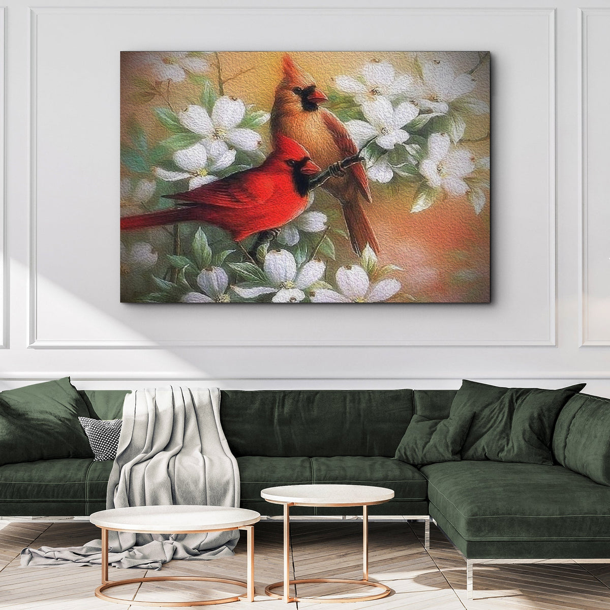 Cardinals on Dogwood Painting Canvas Wall Art