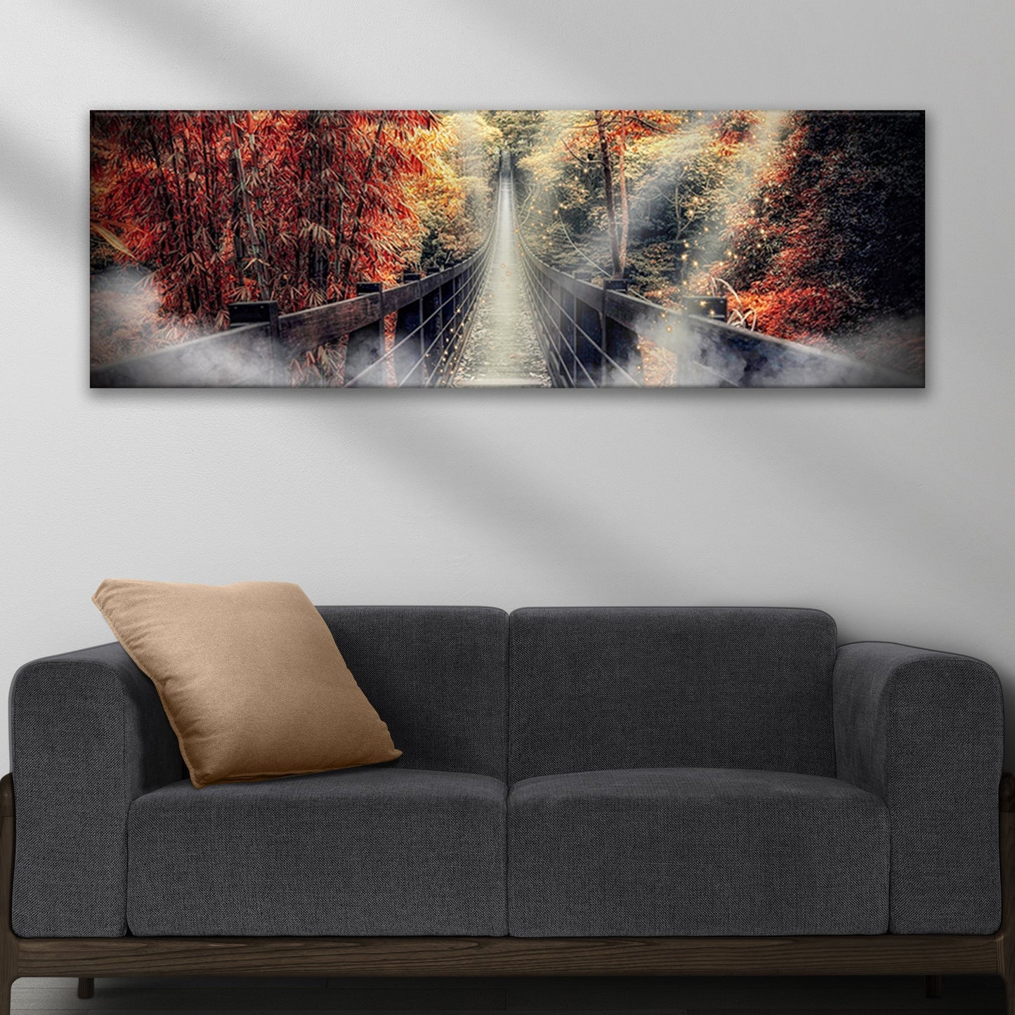 Autumn Walk On A Footbridge Canvas Wall Art