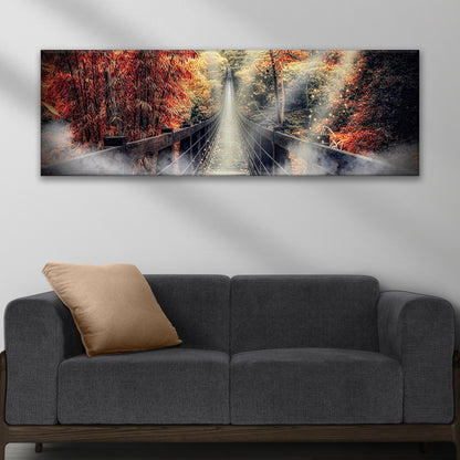 Autumn Walk On A Footbridge Canvas Wall Art