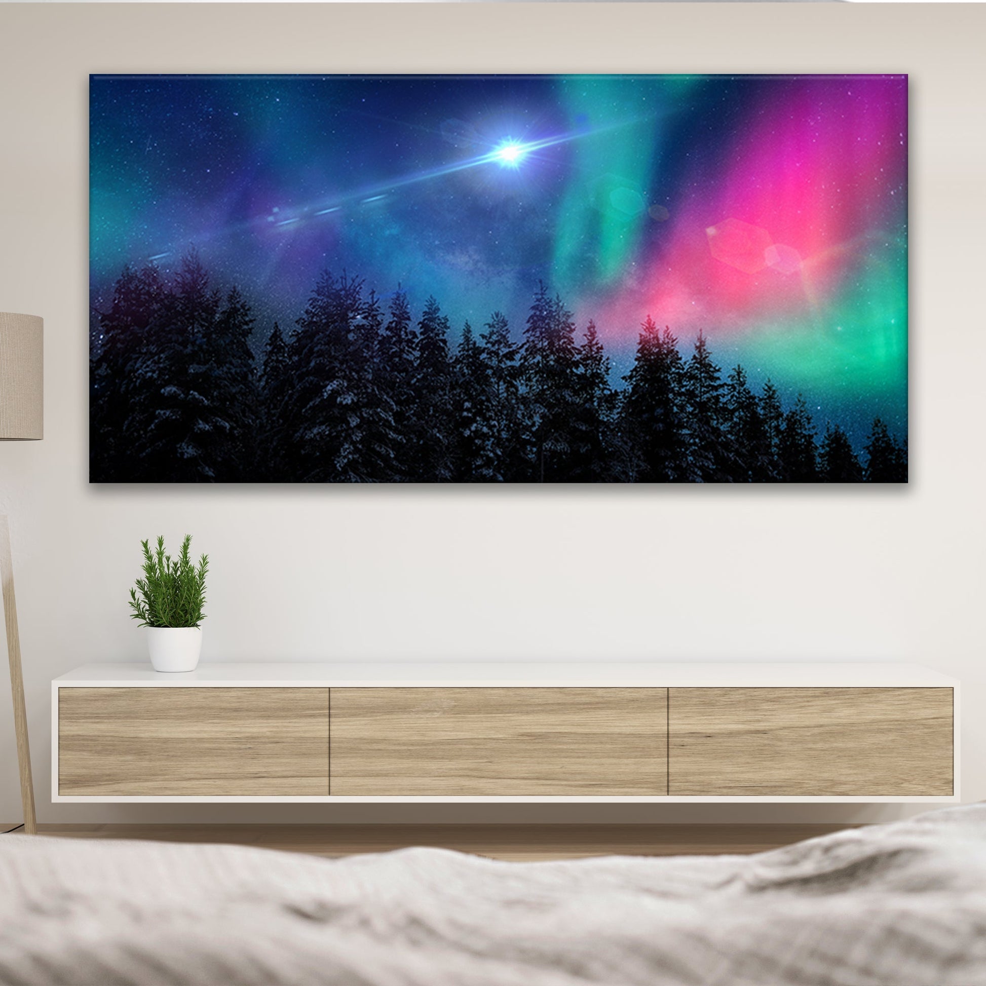 Northern Lights Capped Forest Canvas Wall Art