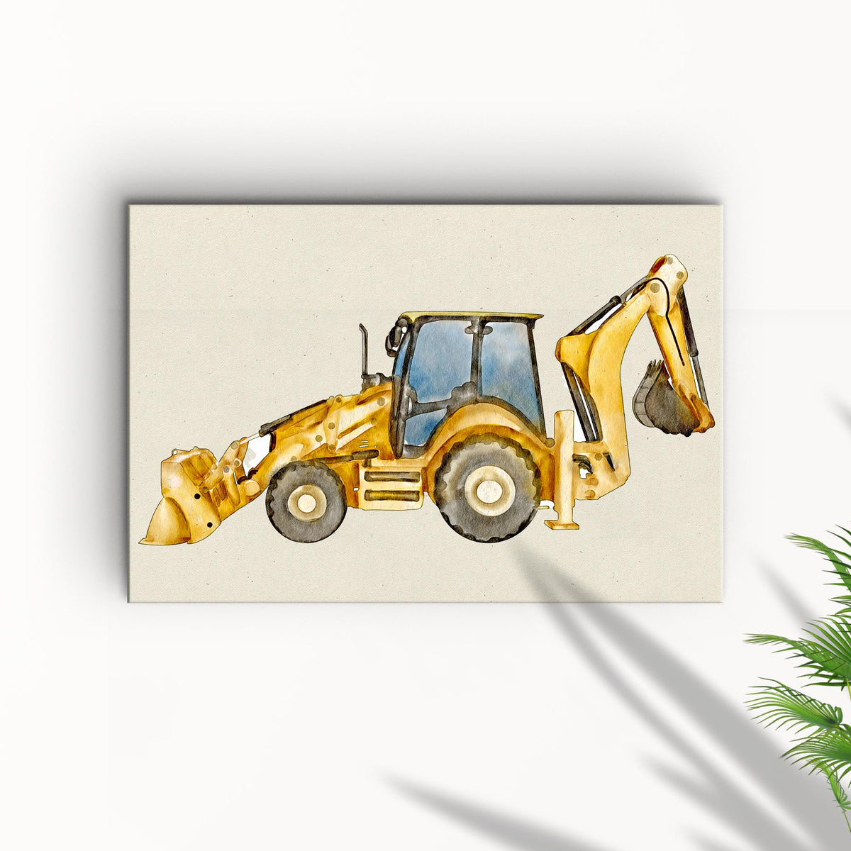Construction Truck Backhoe Loader Canvas Wall Art