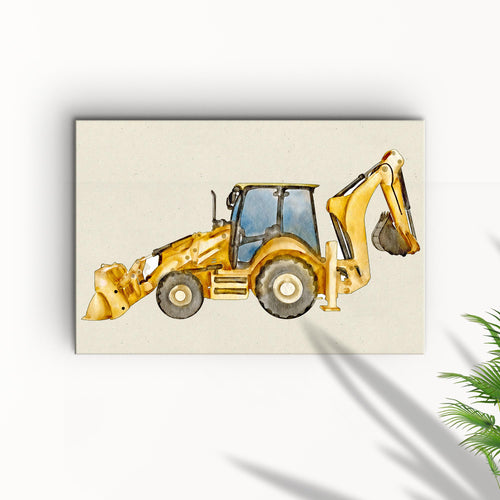 Construction Truck Backhoe Loader Canvas Wall Art
