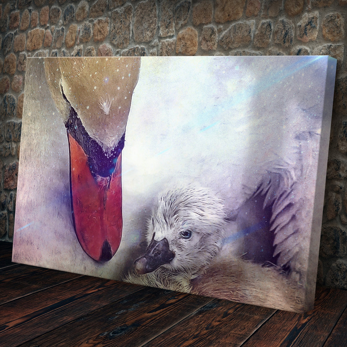 Mom And Baby Swans Canvas Wall Art