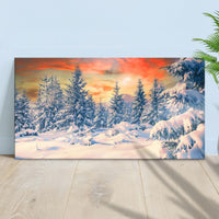Sunset At Winter Forest Canvas Wall Art