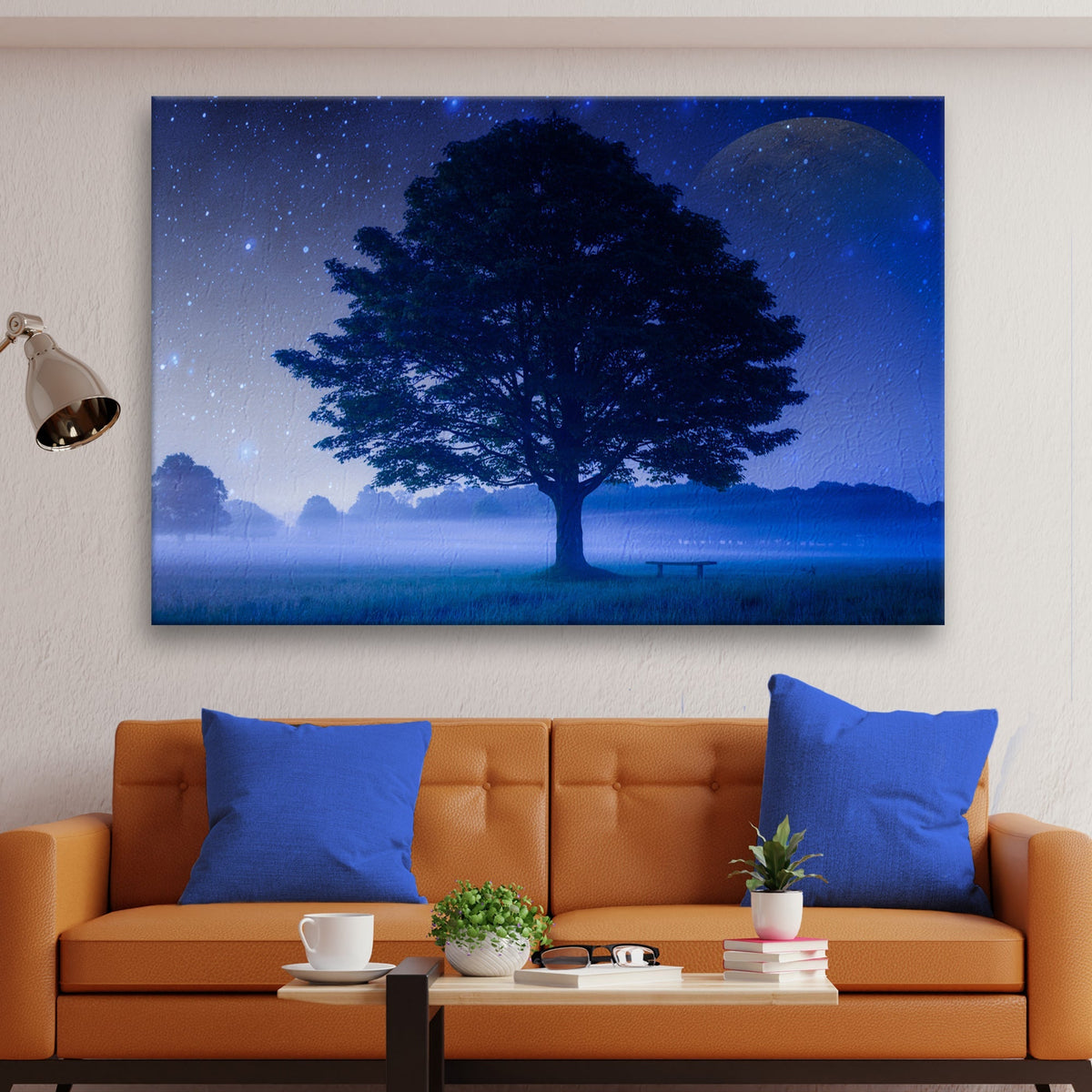 Starlit Sky Over The Tree Canvas Wall Art