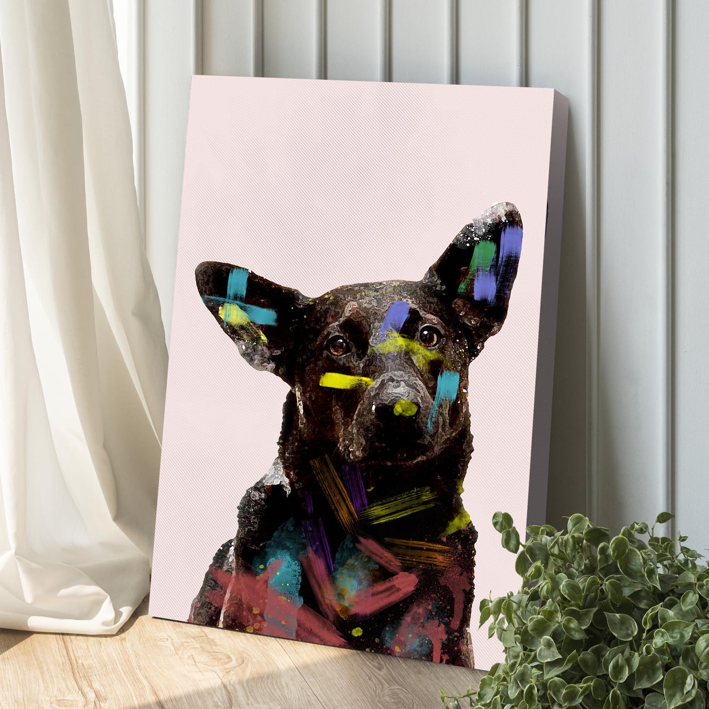 Colorful Black Dog Portrait Canvas Wall Art