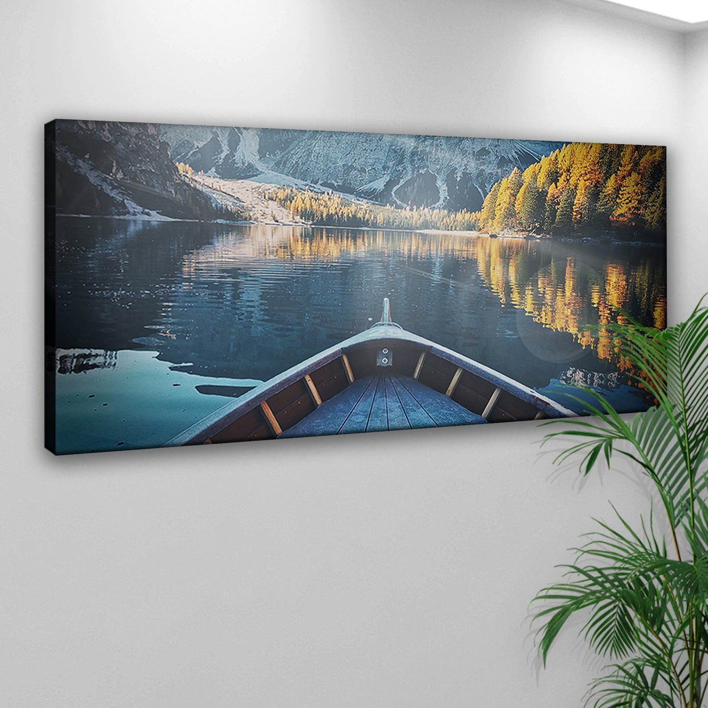 Boat View By The Lake Canvas Wall Art